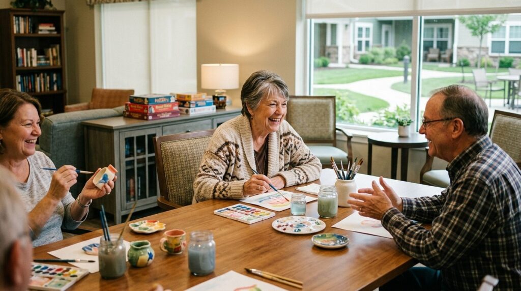 Seniors enjoying luxury amenities and lifestyle perks at Carver Ridge senior living community in Carver, MN.